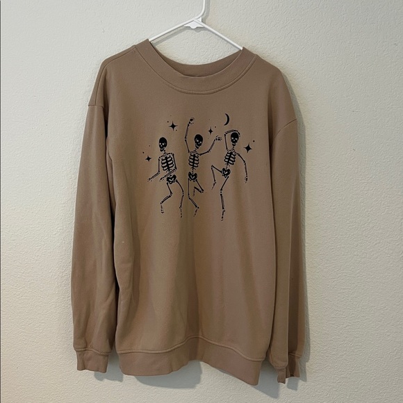 Dancing Skeleton Graphic Women's Brown Sweatshirt - Picture 1 of 3